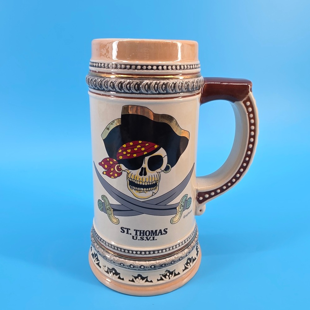 St Thomas USVI Pirate Skull Ceramic Beer Stein Souvenir Mug 7 Inch by Agiftcorp